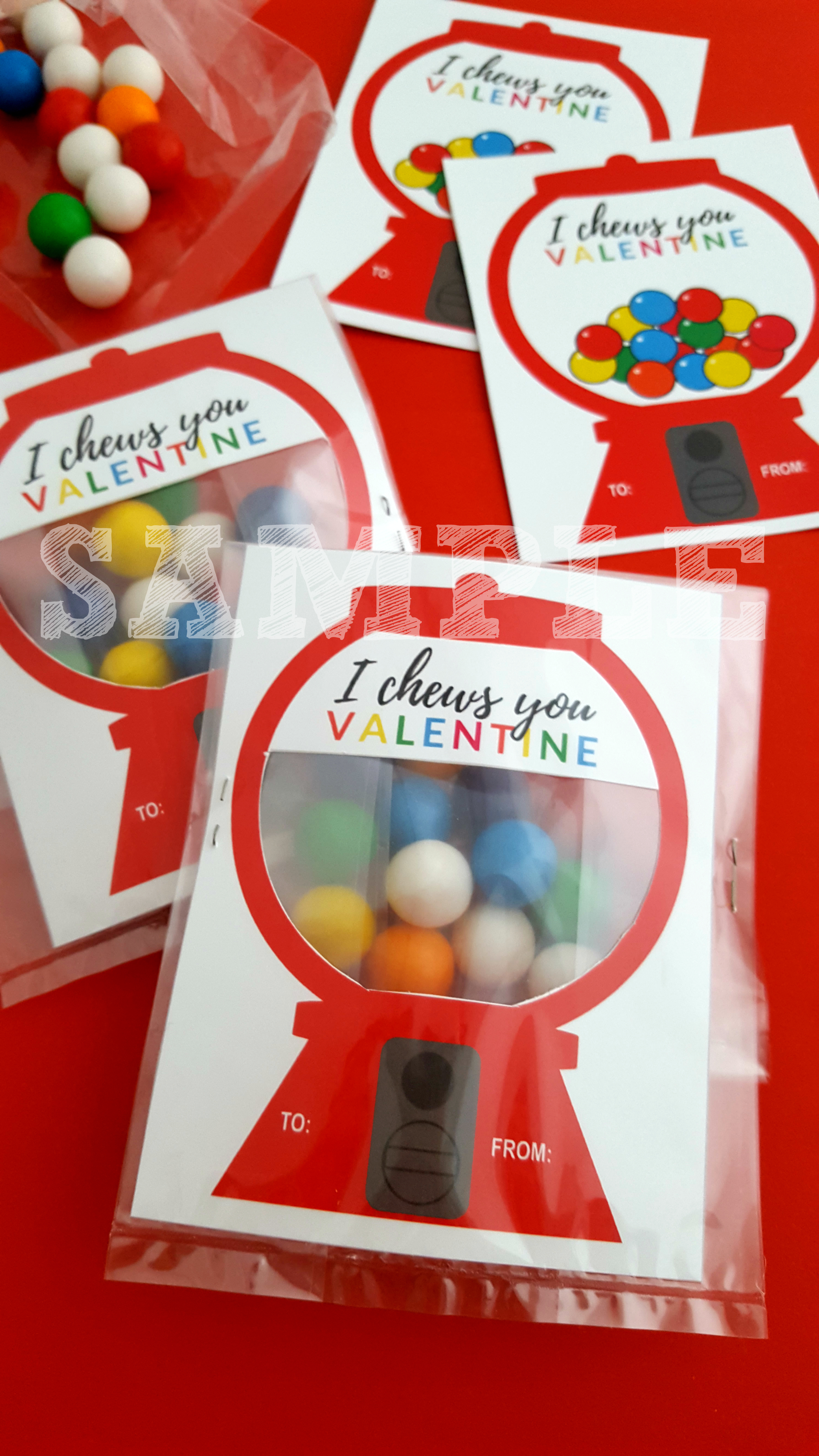 "I Chews You" Gumball Machine Valentine Printable 4