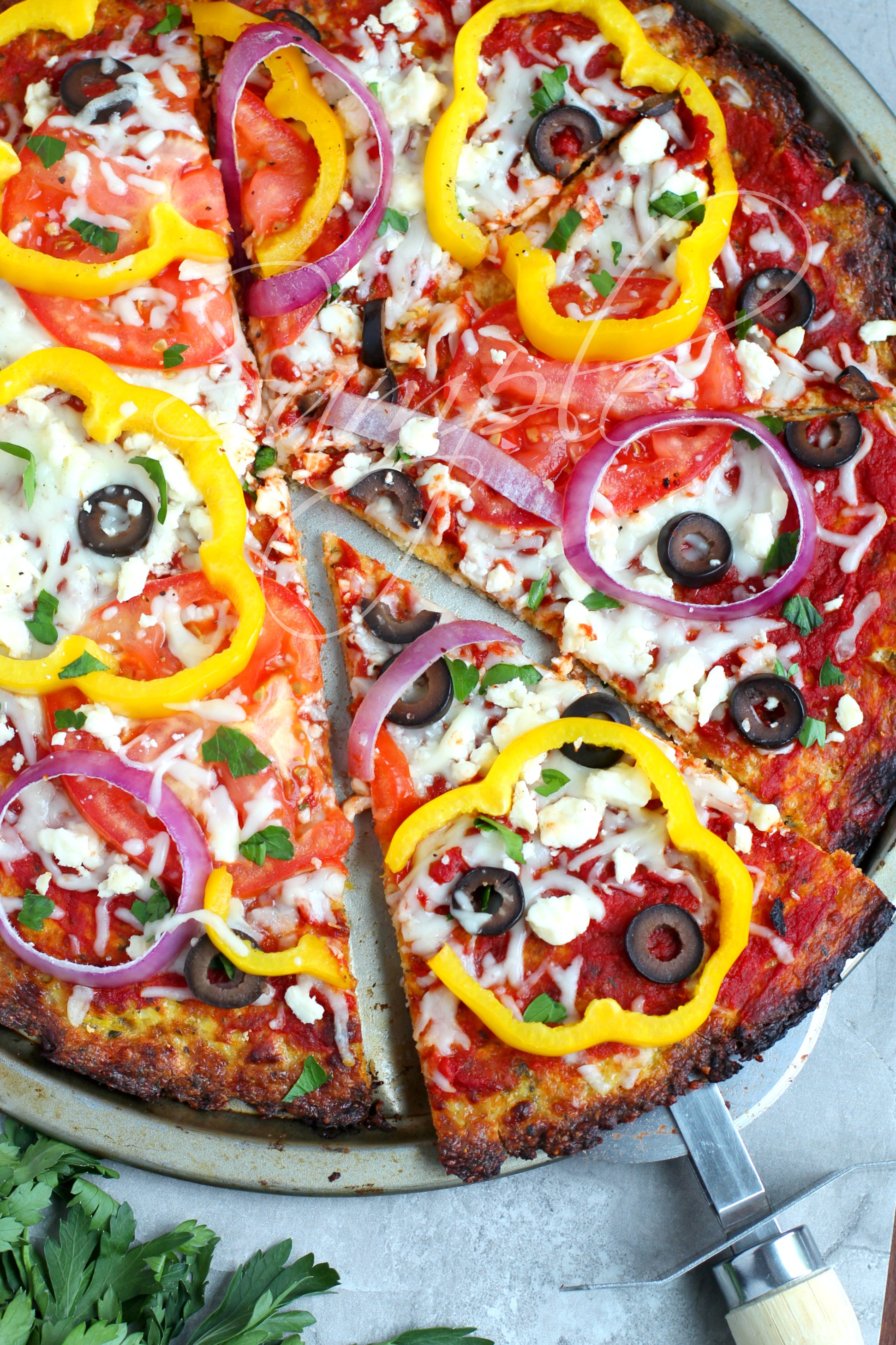 Low Carb Mediterranean Cauliflower Pizza 2